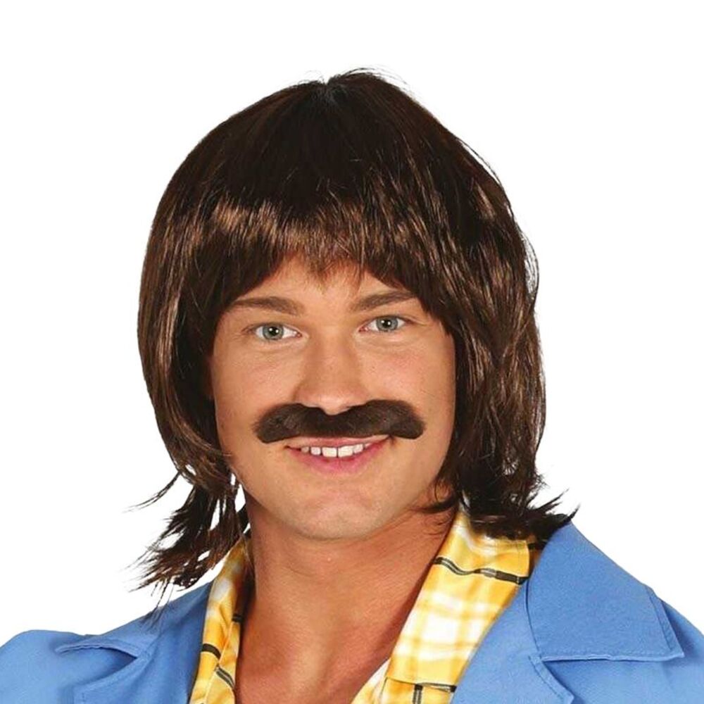 Fiestas Guirca 70�'s Wig & Moustache / Brown